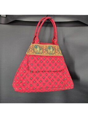 Country Provencal Shoulder Bag Womens Large Red Quilted Paisley Cotton Tote